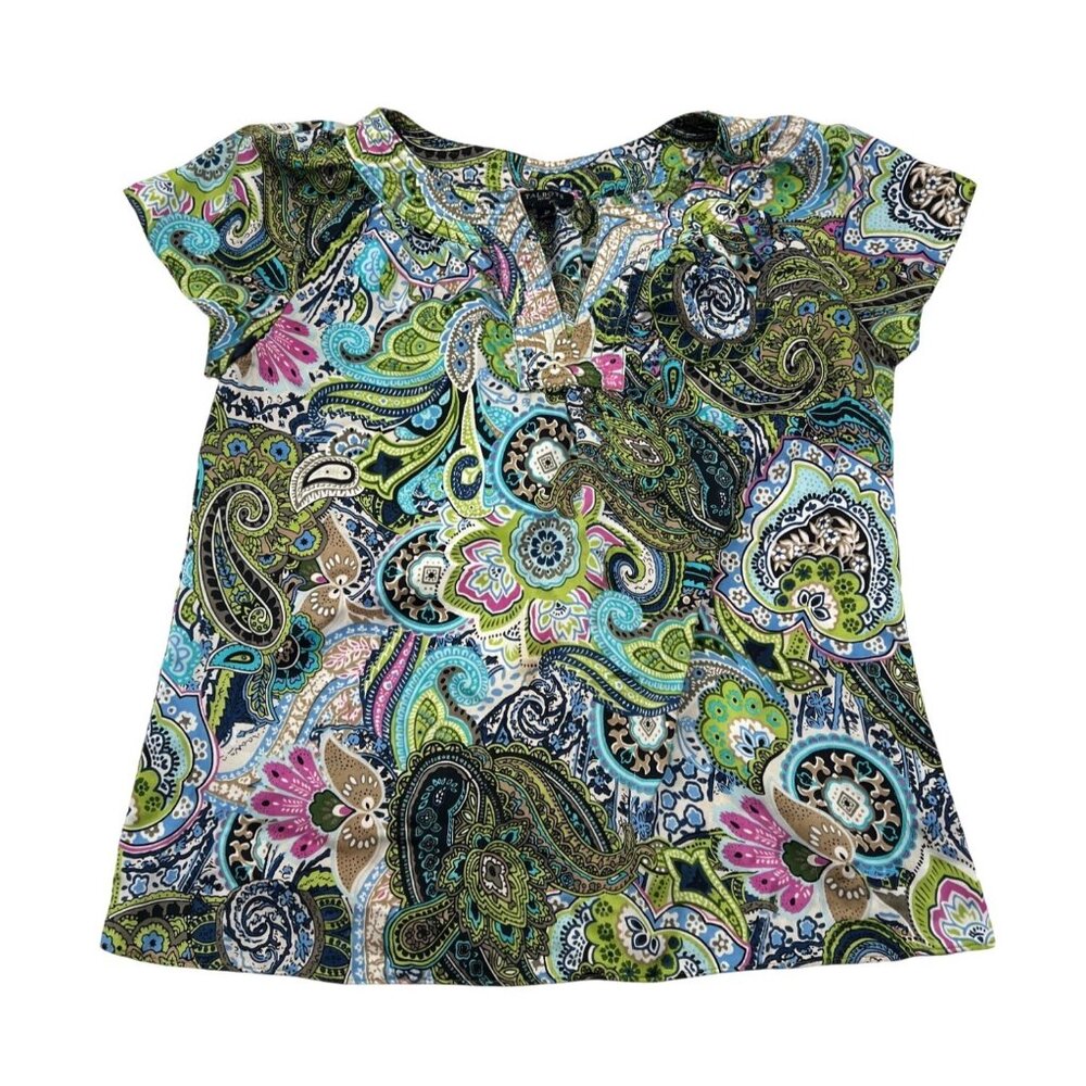 Talbots Petite Womens 2P Multicolor Paisley Short Sleeve Blouse‎